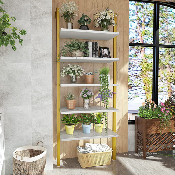 Canora Grey 5 Tier Ladder Bookshelf With Storage, Open Wall Mount